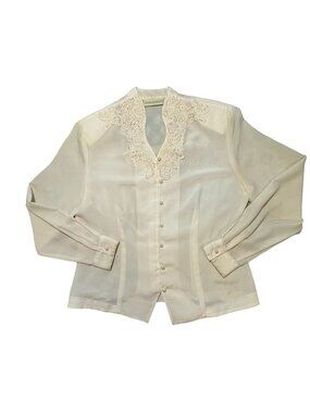 Vintage 80s Cream Color Sheer Christie & Jill Blouse